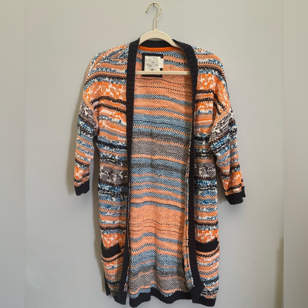 Quarter Sleeve Orange and Blue Cardigan